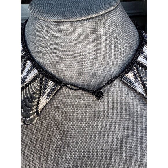 Beaded Black & White Art Deco-Style Statement Necklace - Picture 5 of 7
